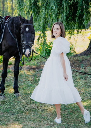 Puffy Sleeves Organza Short Flower Girl Dress